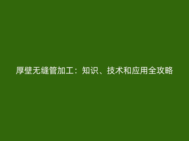 厚壁無縫管加工：知識、技術和應用全攻略